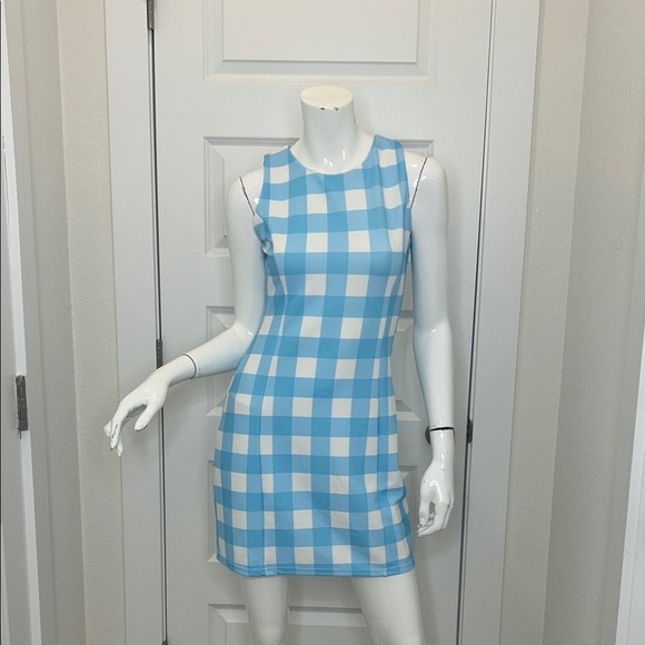 Macbeth Collection by Margaret Josephs Blue and White Checkered Mini Dress - Picture 1 of 9